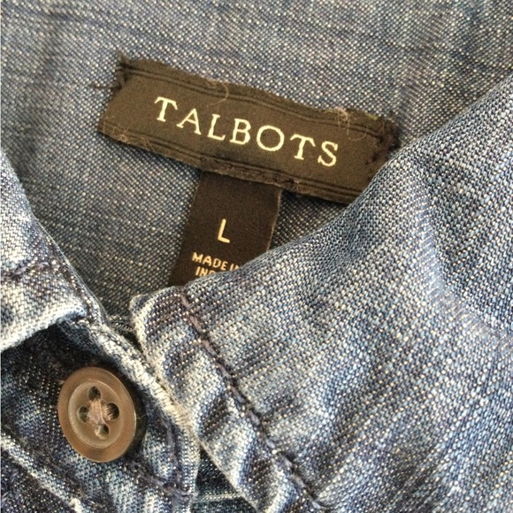 Talbots Navy Denim Lyocell Long Sleeve Shirt size Large - Picture 4 of 6
